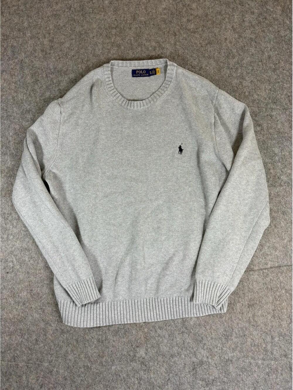Polo Ralph Lauren Sweater Mens XL Gray Ribbed Knit Cotton Pony Logo